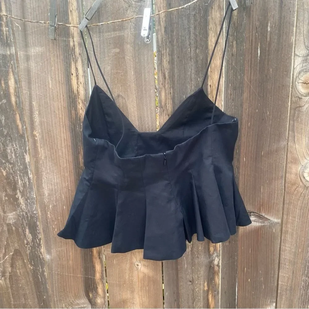ZARA PLEATED POPLIN Black Spaghetti Strap Top size XS